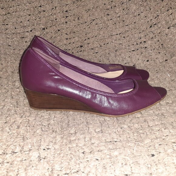 COLE HAAN-Air Tali-Maroon Patent Leather Peep Toe Wedge-Sz 9B-Excellent - Picture 5 of 8